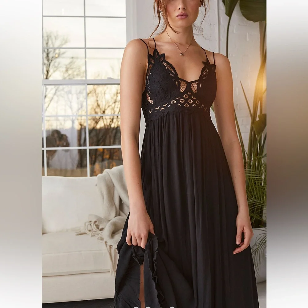 Free People One Adella Maxi Slip Dress Black - Large - New